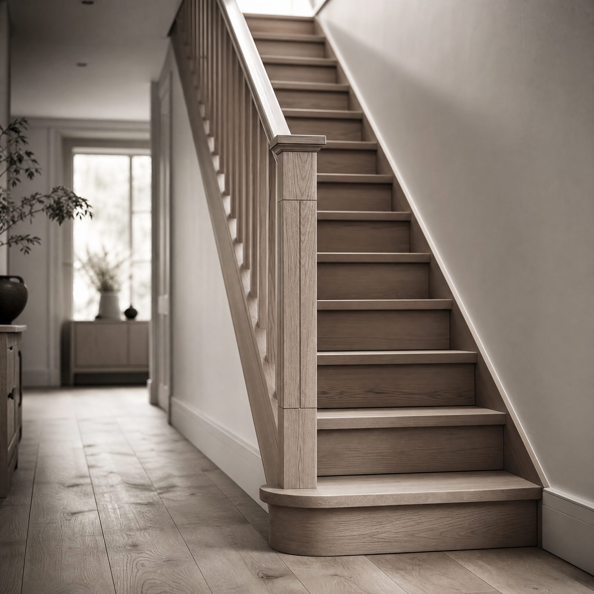 Newly fitted staircase in a hallway