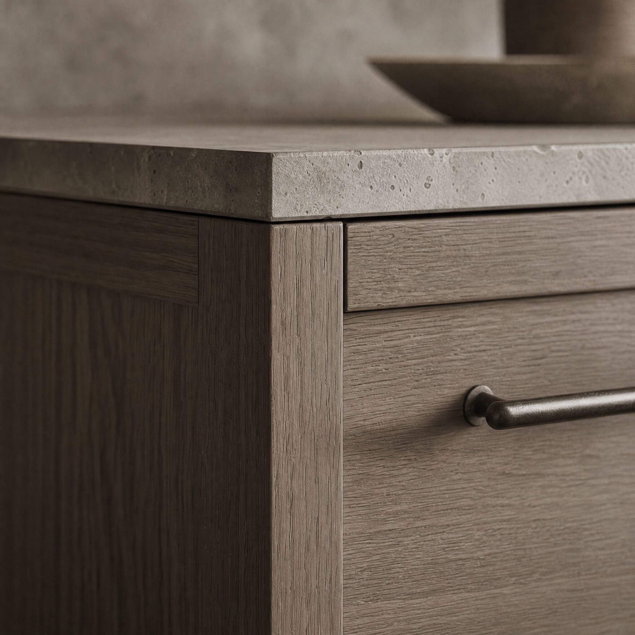 Finished kitchen cabinet corner detail