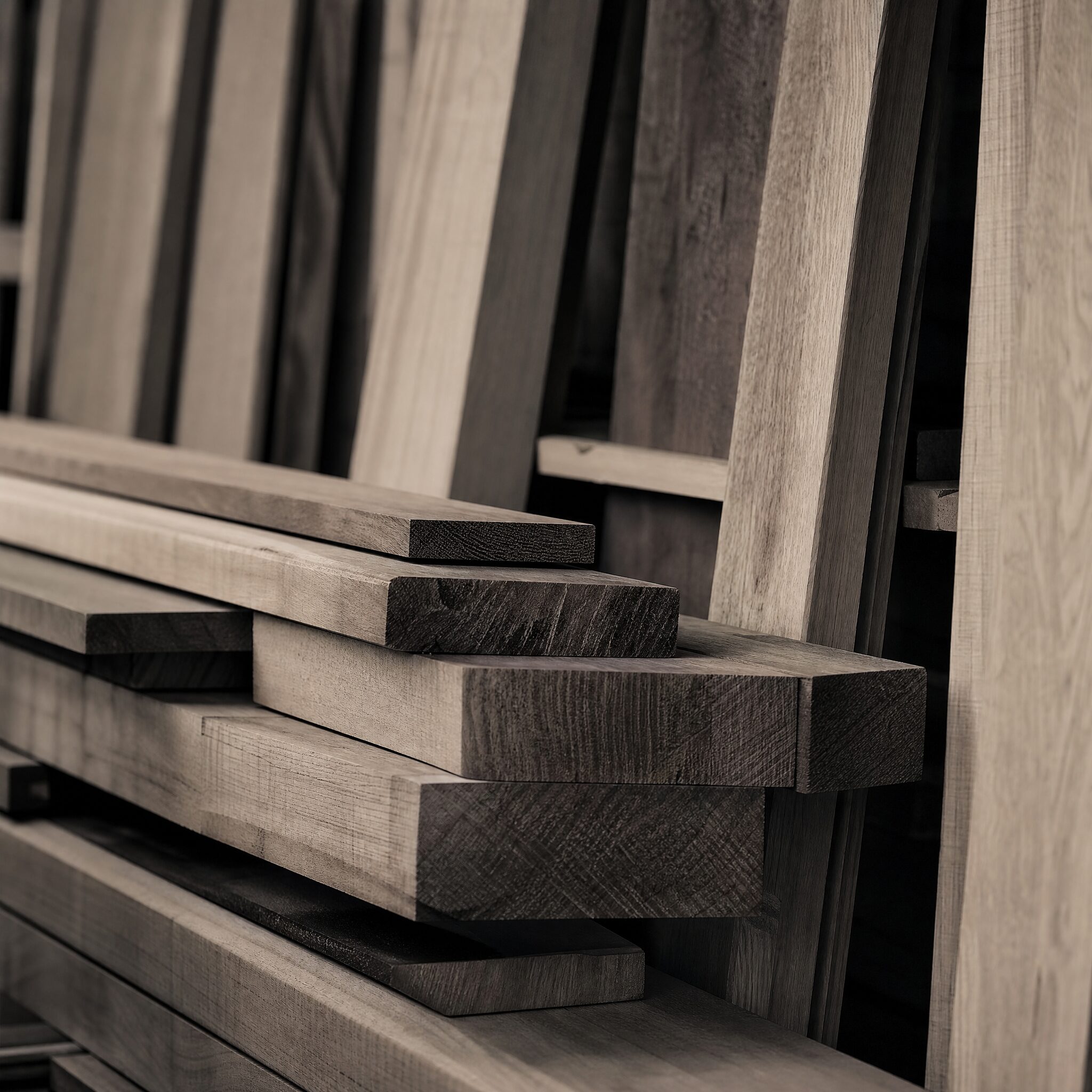 Stacked oak and walnut timber stock
